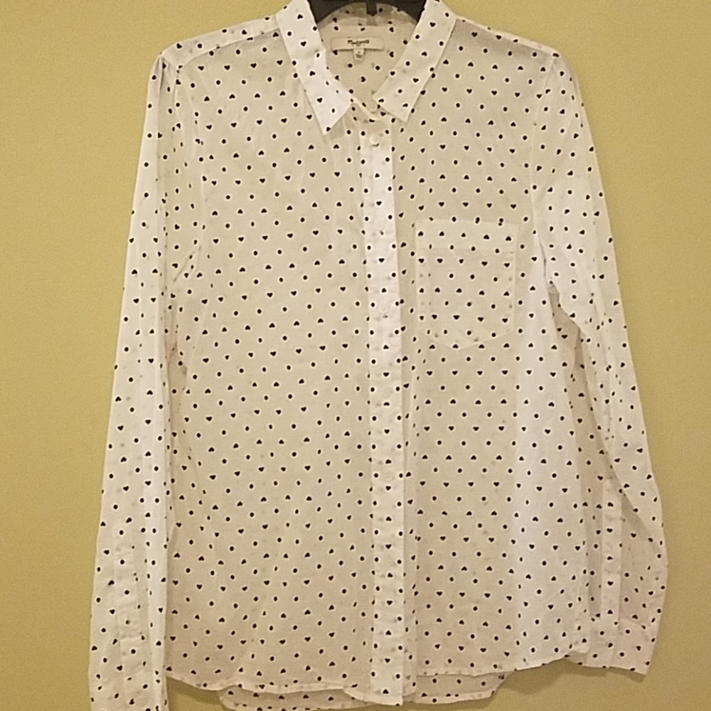 J Crew Madewell 1937 Large black white hearts top